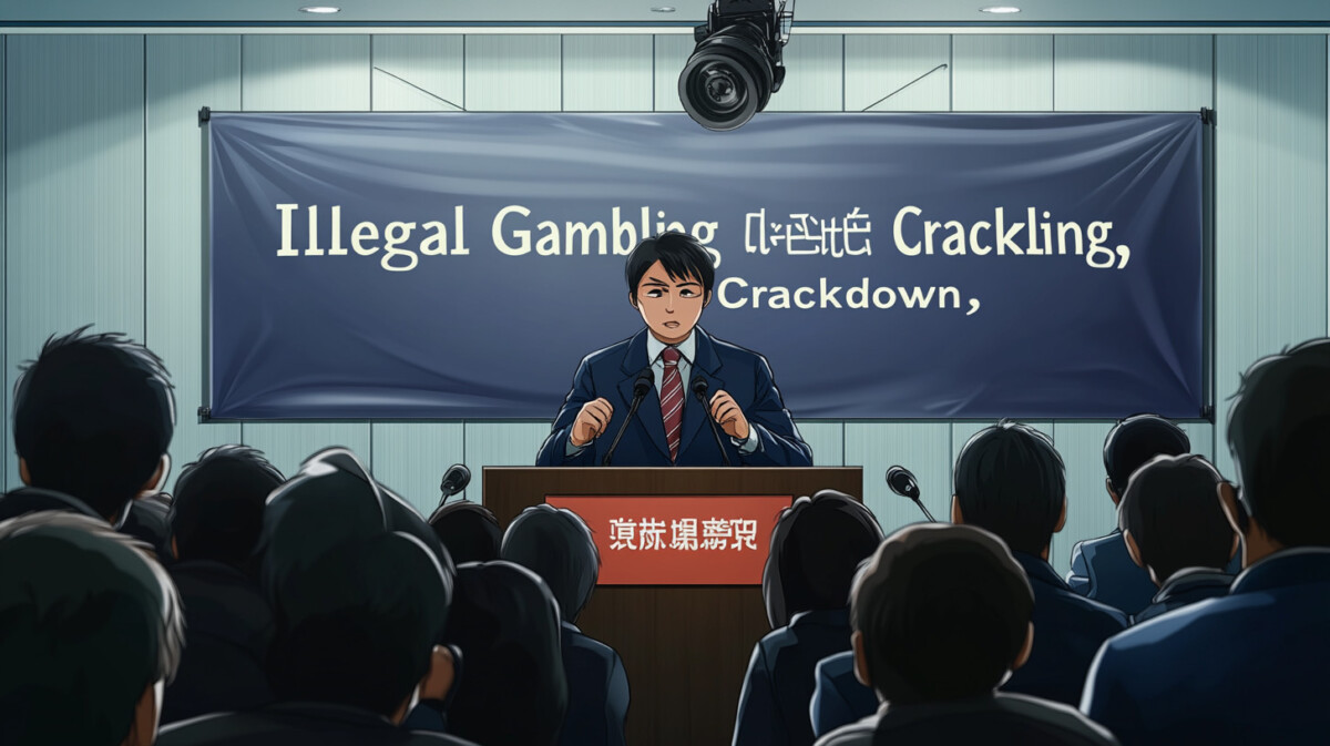 A Japanese government official announces steps to crack down on illegal online gambling during a press conference.