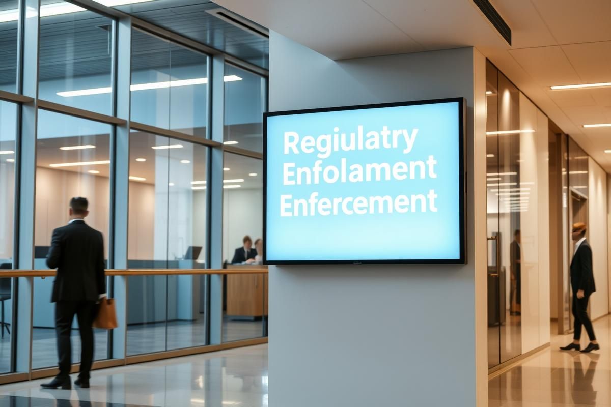 Corporate office in Australia representing regulatory enforcement of digital laws.