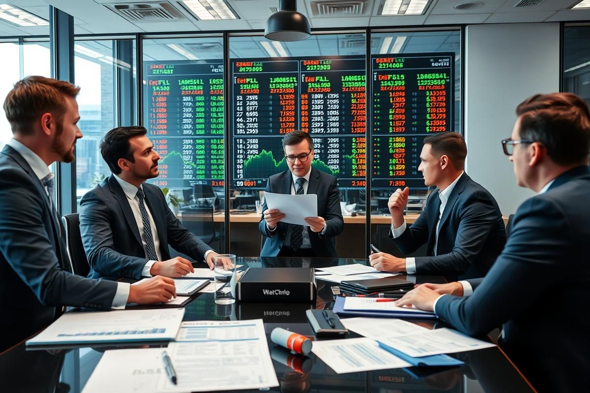 Executives analyzing sports betting market strategies in a meeting.