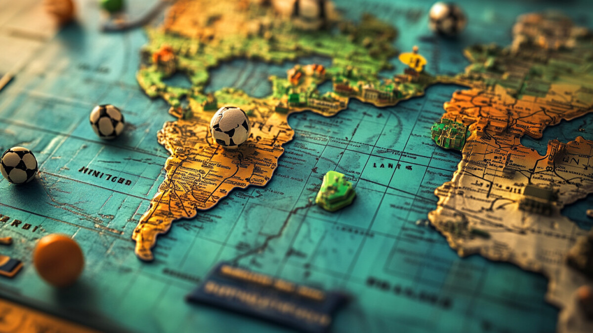 Global map with highlighted regions and sports betting icons overlayed.