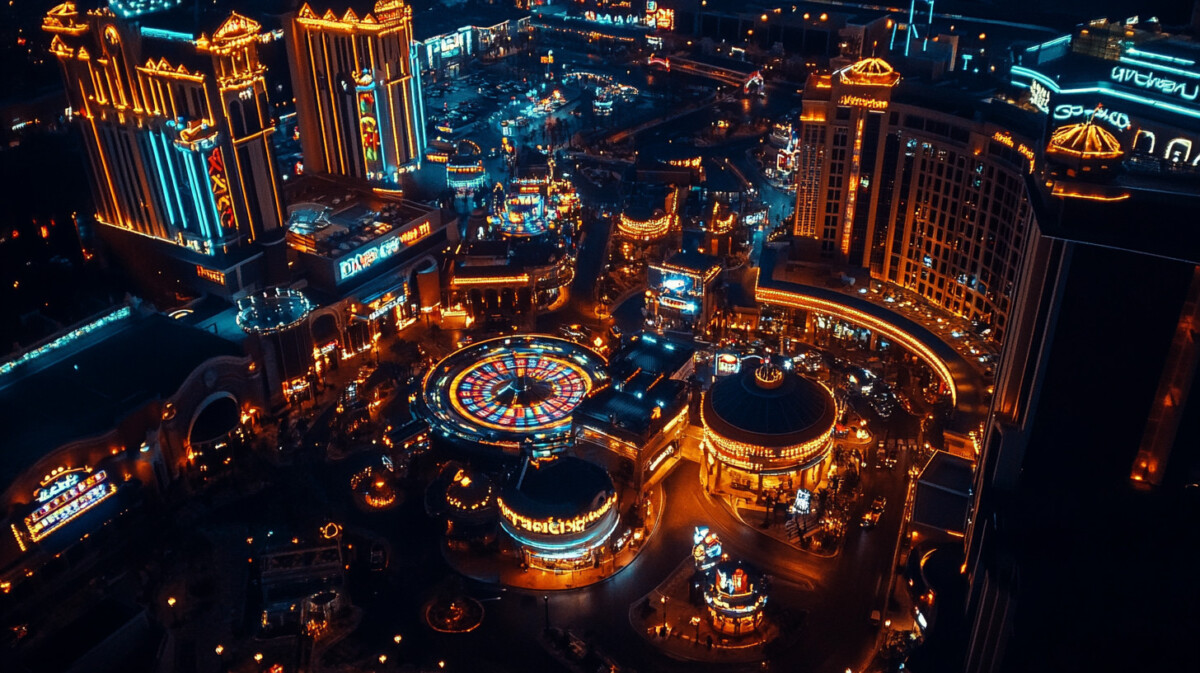 Pennsylvania casino at night with vibrant lights and gaming activity highlighting thriving revenue success.