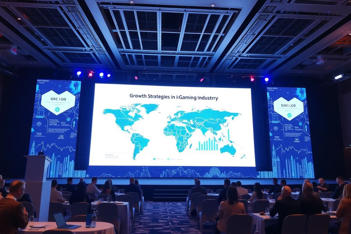 A conference theme presenting LeoVegas's global growth strategy in the iGaming industry.