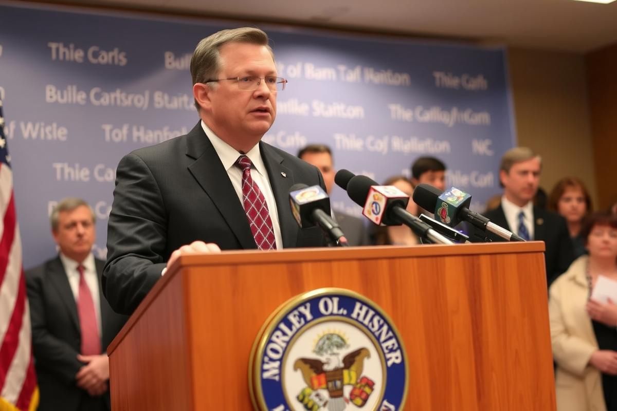 A government press conference discussing tax revenue from casinos and its distribution for development projects.