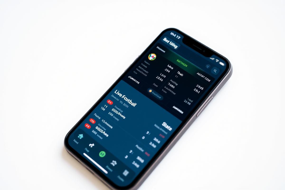 A realistic image of a sports app displaying live football scores with embedded betting odds on a smartphone.