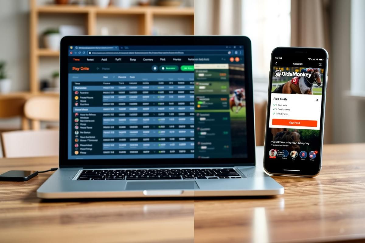 A visually engaging setup of a laptop displaying betting tools and race results for extra place offers on June 1, 2025.