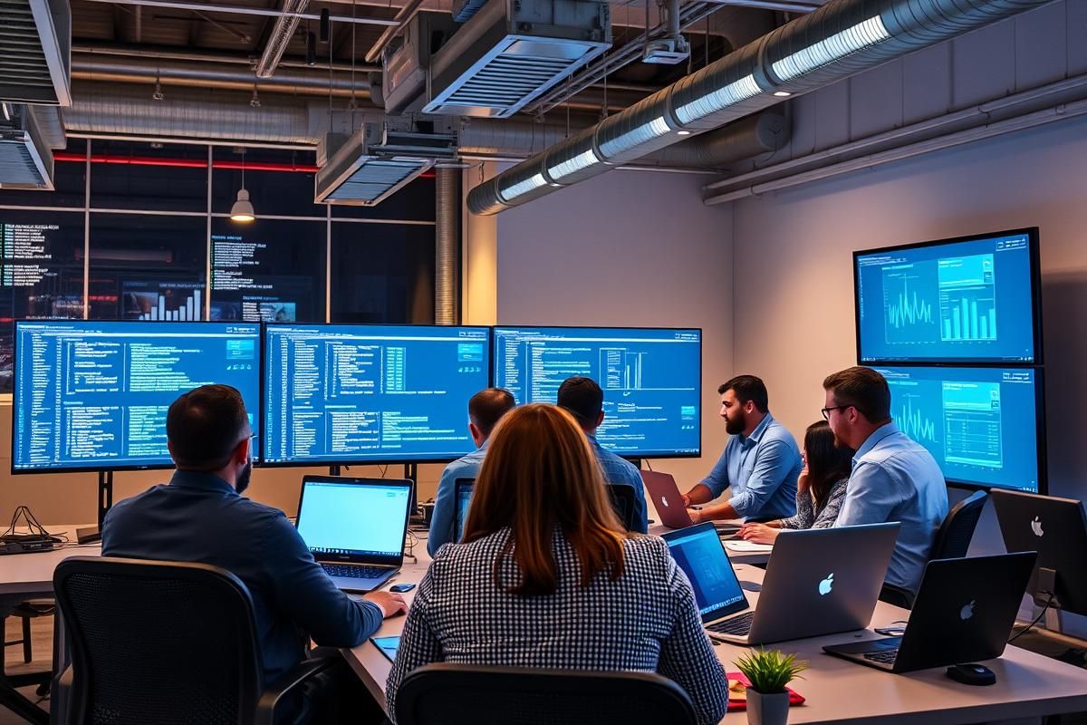 An image of a tech-centric office environment, with professionals collaborating on innovative solutions for the iGaming industry.