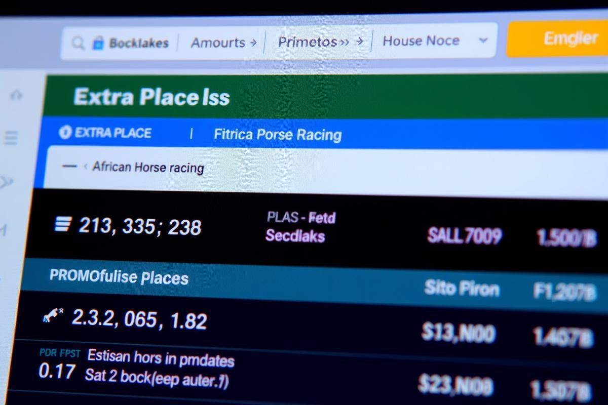 Bookmaker's interface displaying extra place offers for an African horse race, with odds and promotions visible on-screen.