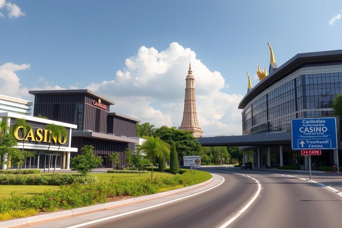 Cambodian border casinos near Thailand with modern resort buildings.