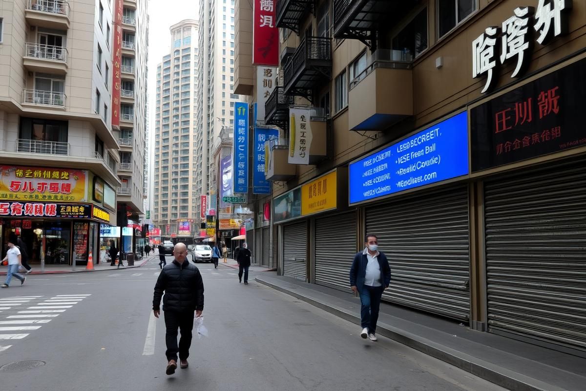 Closed casino venues on a quiet street in Macau, reflecting economic downturn.
