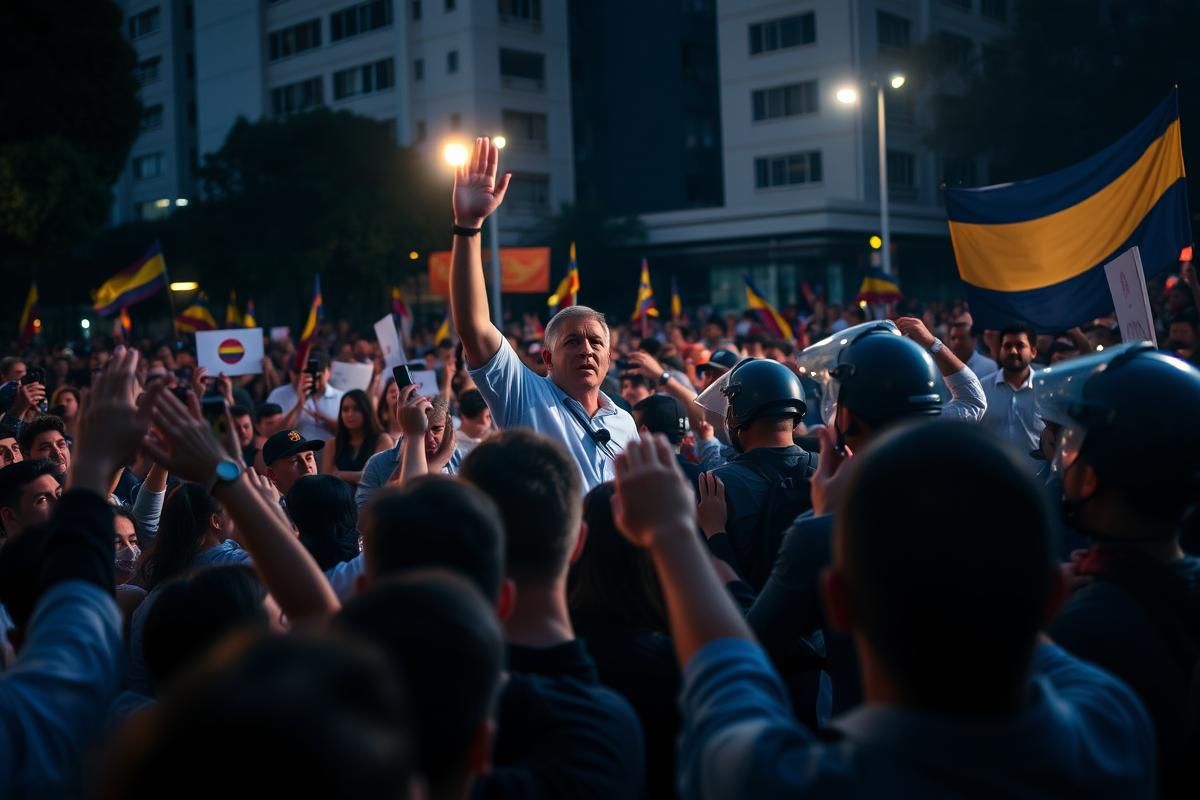 Colombian campaign rally with a focus on an attempted attack and security response.