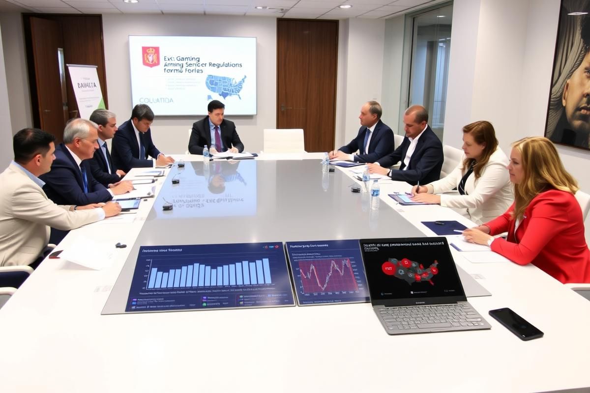Delegates at a modern conference table discussing Malta’s iGaming regulations within the European Union framework.