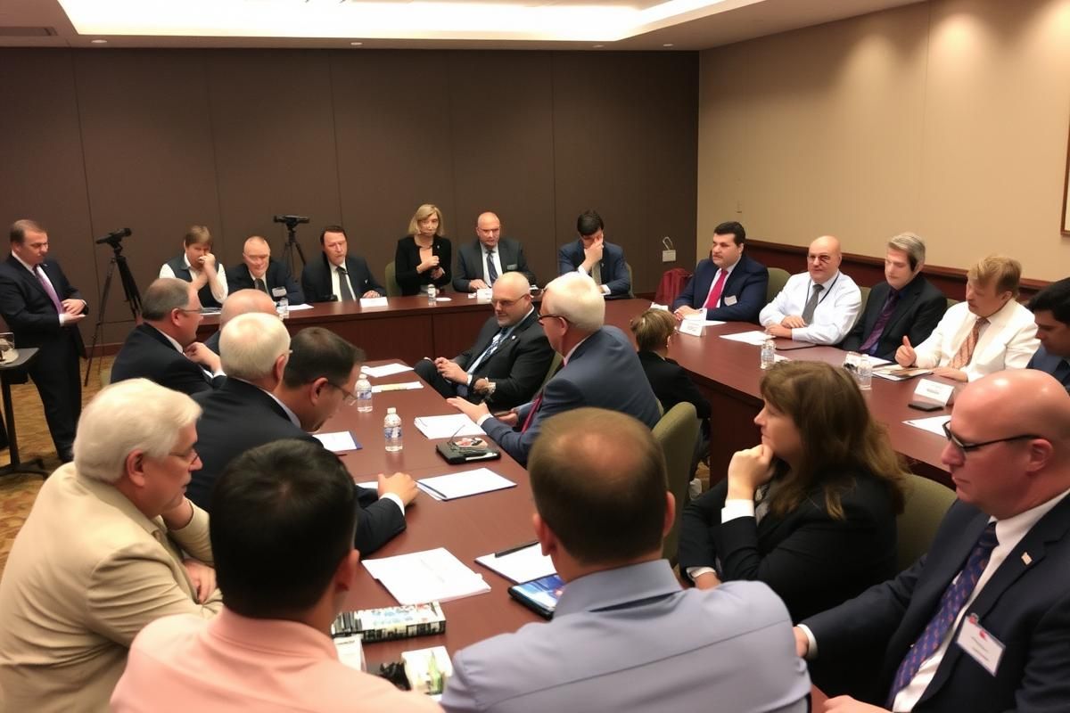 Government officials and industry stakeholders at a meeting discussing Victoria's gaming reform policies.