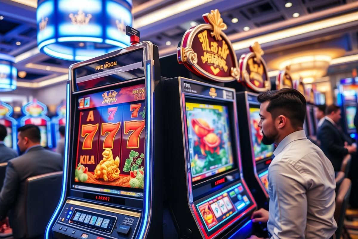 Luxury slot machine featuring Asian-themed graphics showcased in a premium casino at SiGMA Asia 2025.