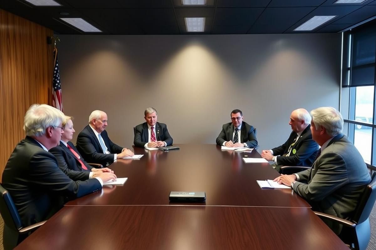 Nevada gaming regulators in a professional boardroom discussing compliance and gaming industry matters.