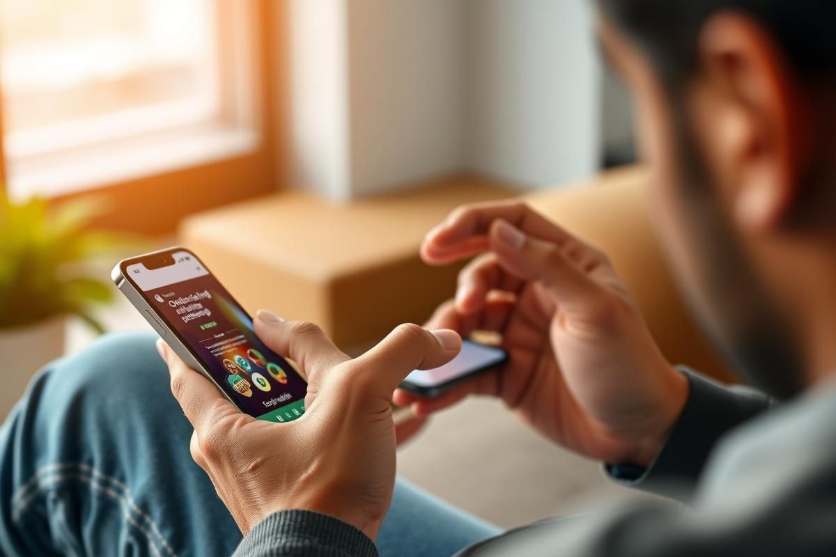 Person scrolling through social media with offshore betting ad displayed on smartphone screen.
