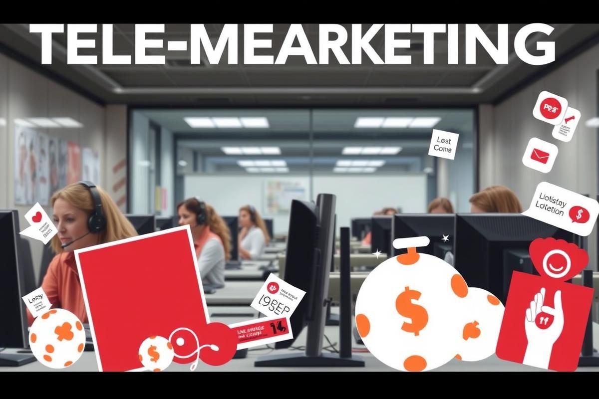 Telemarketing agents working in a busy call center, symbolizing aggressive marketing tactics.