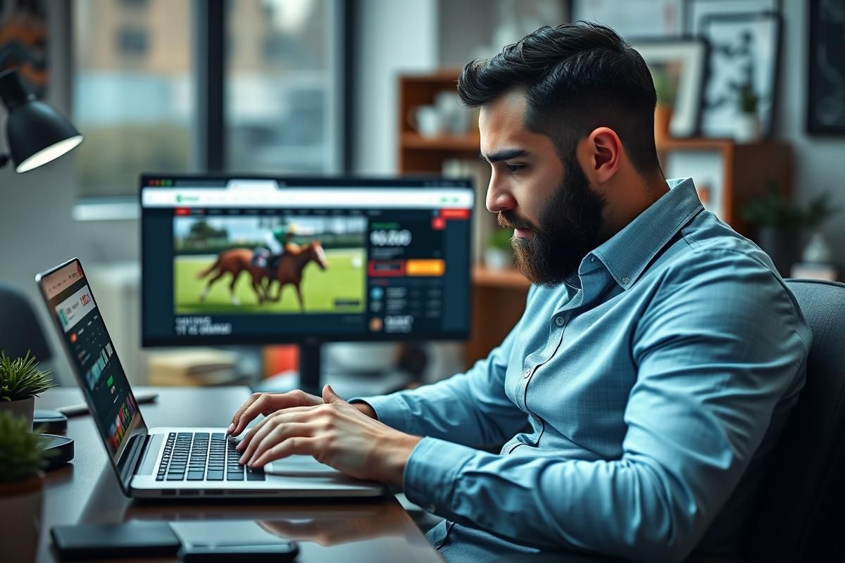 A professional bettor analyzing bookmaker odds for extra place offers in sports betting.
