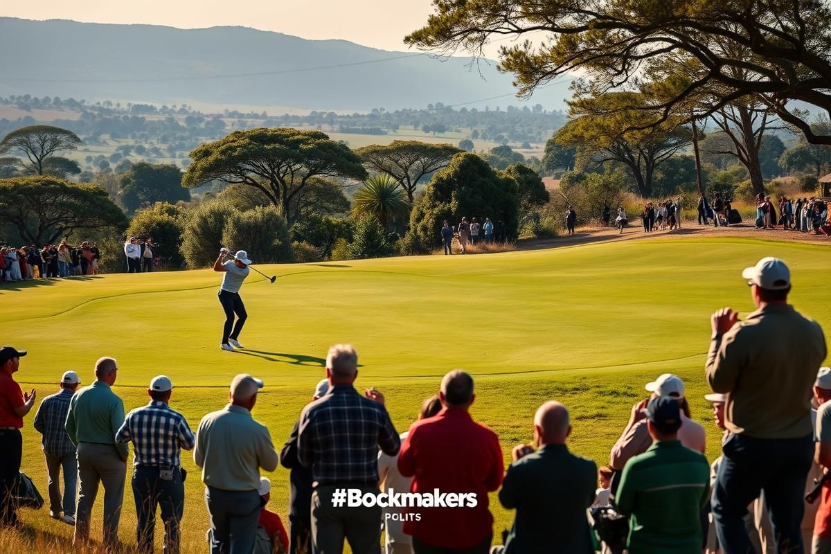A professional golf tournament in Africa with spectators and golfers featured prominently.