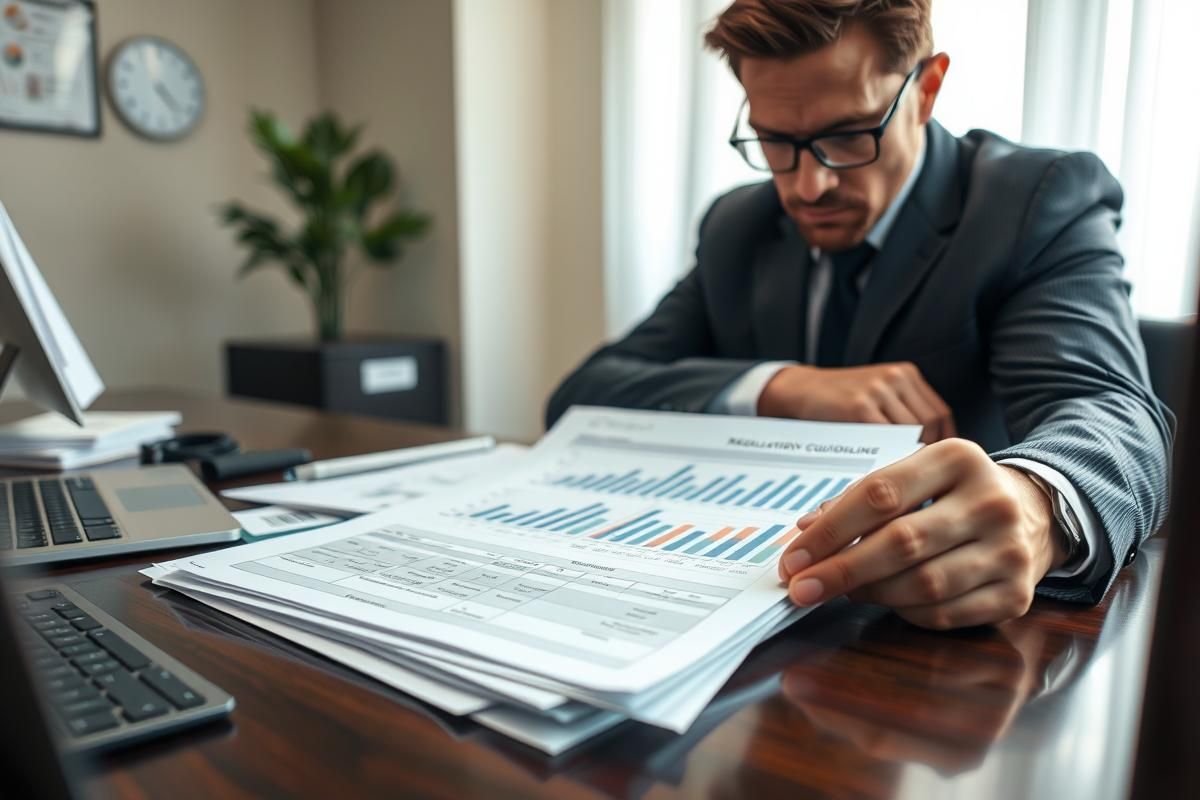 iGaming professional reviewing data charts and regulatory guidelines for compliance.