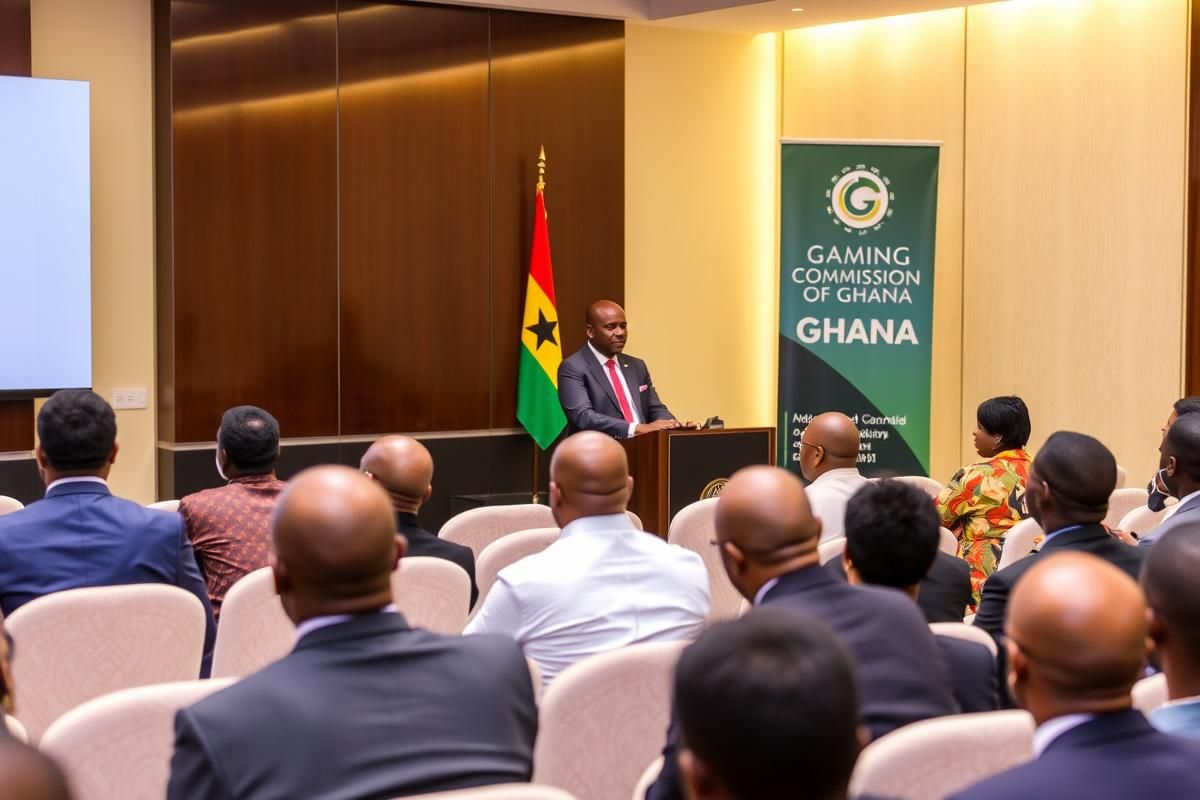 Inauguration of the Gaming Commission of Ghana's Internal Audit Committee with professionals gathered in a formal ceremony.