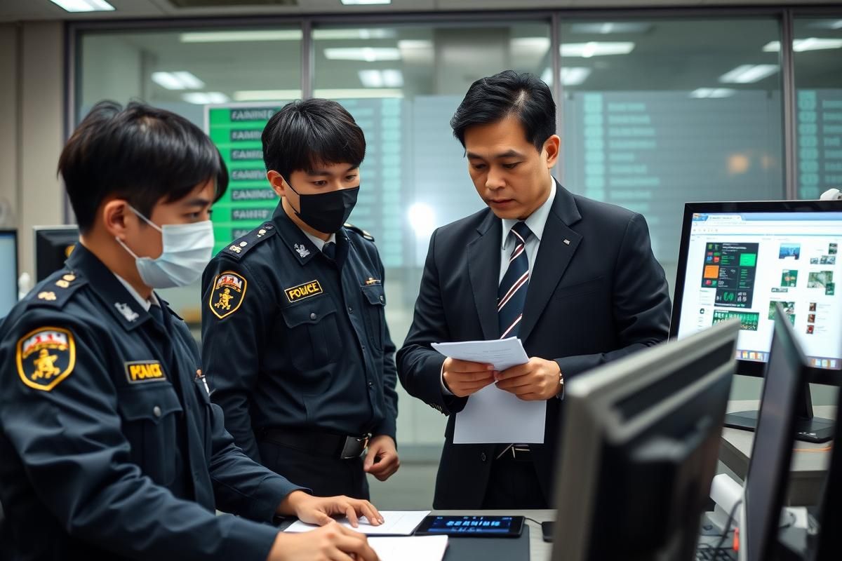 Japanese law enforcement and technicians working together to block unauthorized gambling websites.