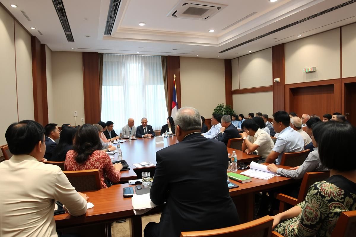 Political meeting in Thailand addressing legislative discussions with stakeholders in a formal setting.