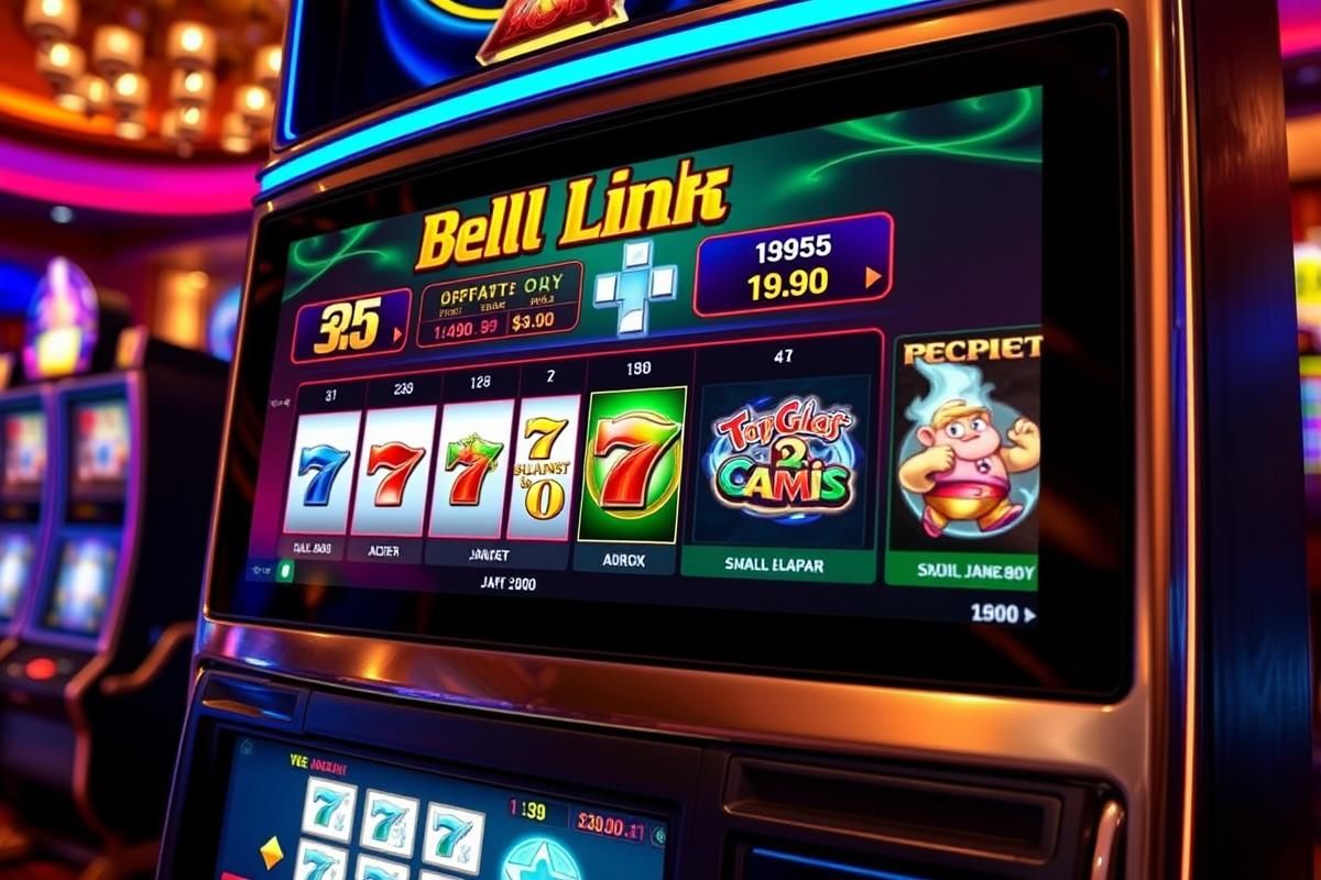 Close-up view of EGT’s Bell Link jackpot system displayed on a General Series cabinet in a high-end casino setting.