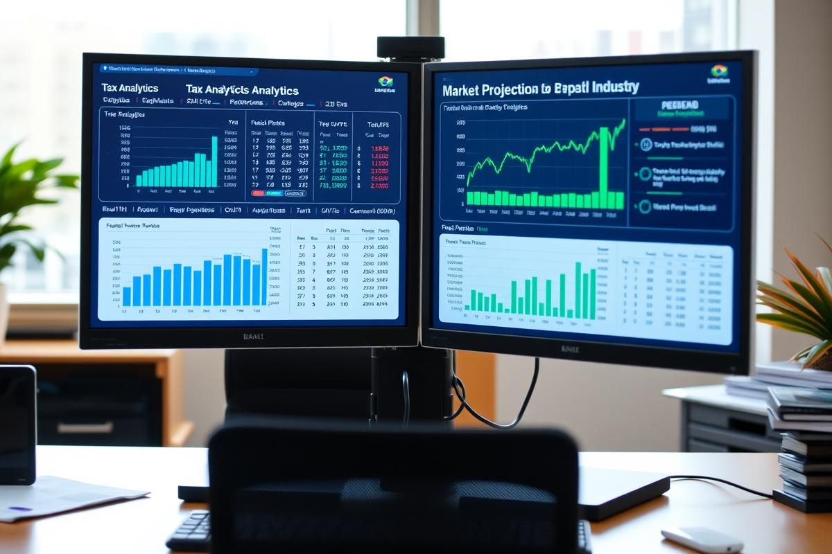 Detailed tax analytics displayed on a workstation for Brazil's betting market.