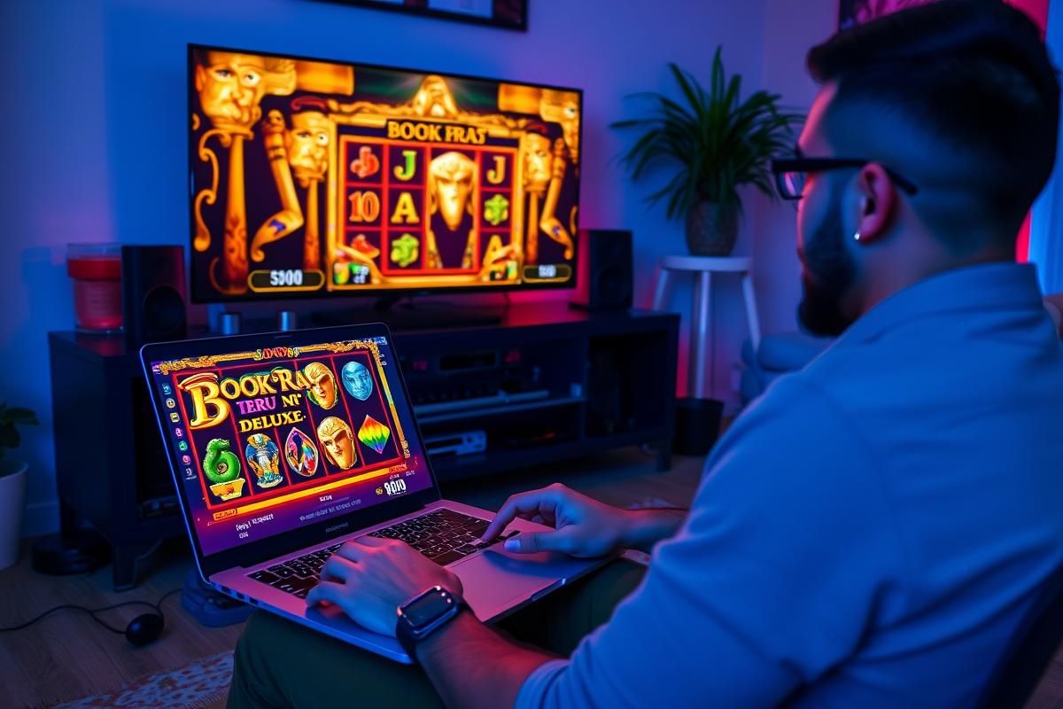 South African player enjoying Greentube's Book of Ra Deluxe on an online casino platform.