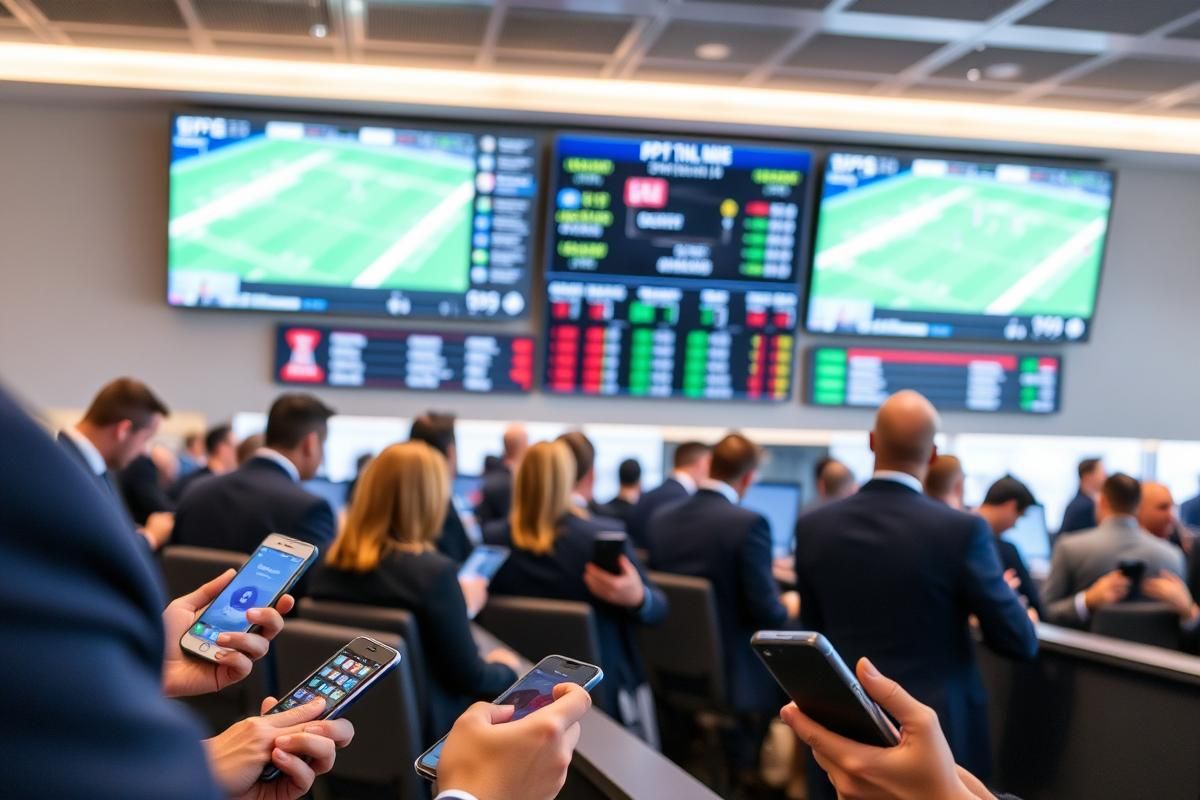 Users placing sports bets on smartphones in a modern sportsbook environment.