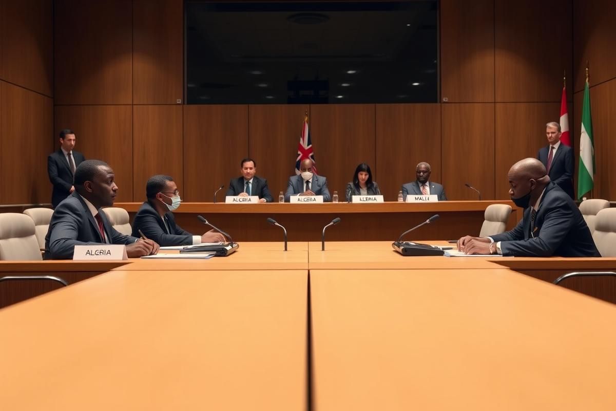 International court proceedings with representatives from Algeria and Mali discussing diplomatic disputes.