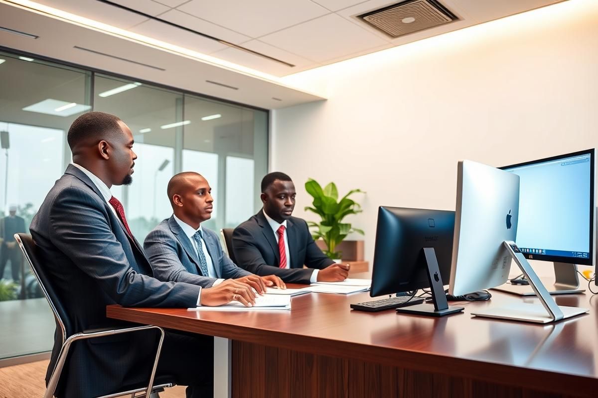 Members of Uganda’s NLGRB team reviewing gaming compliance strategies in an office setting.