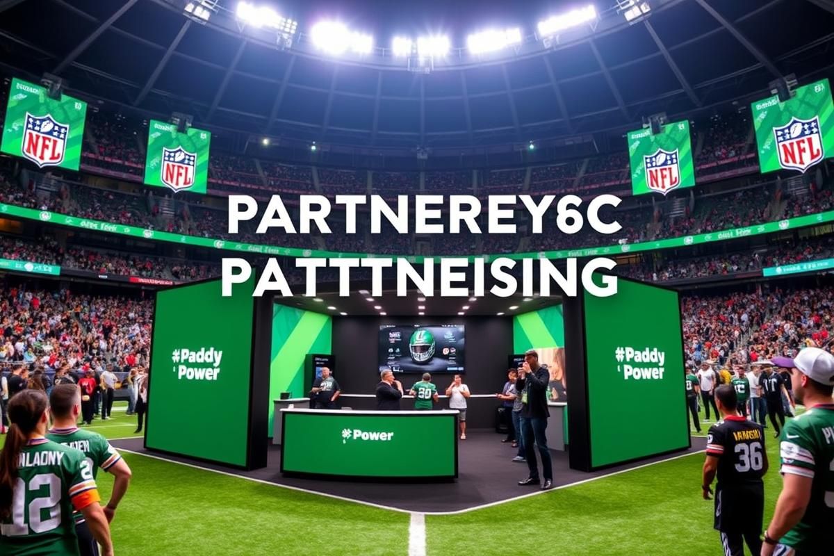 Paddy Power branded space at an NFL event, fans engaging and NFL signage in the background.